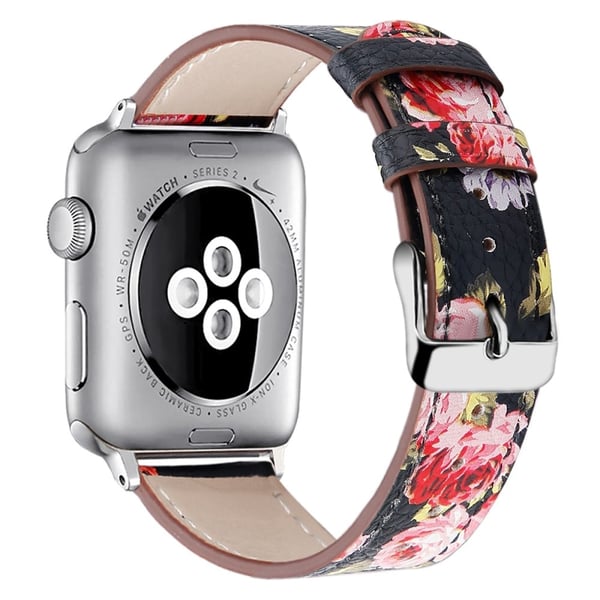 Apple Watch (41mm) Top Layer Okseskinn Ekte Lær Klokkereimer - Svart / Pink Flower