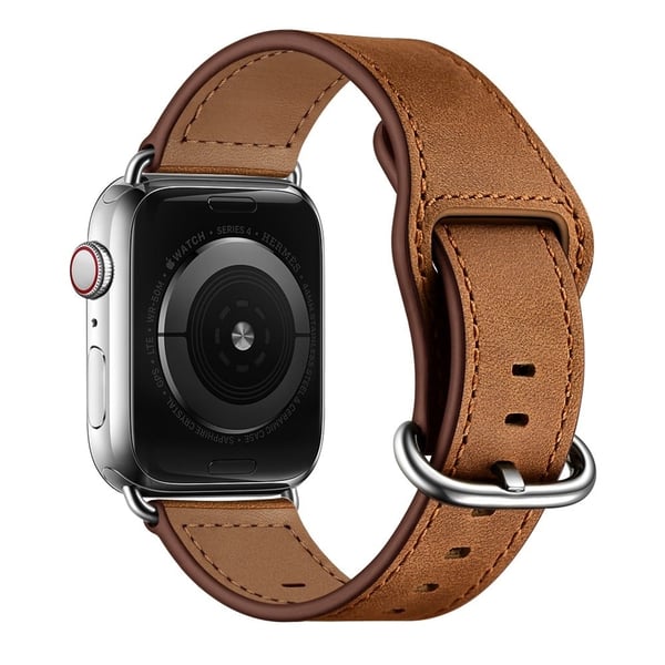 Apple Watch (41mm) urrem i ægte læder med struktur - Brun / Brun / Sølv Apple Watch (41mm) urrem i ægte læder med struktur - Brun / Brun / Sølv