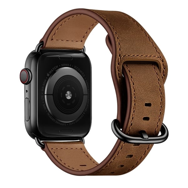 Apple Watch (41 mm) klokkerem i ekte skinn med tekstur - Mørkebrun / Mørkebrun / Svart