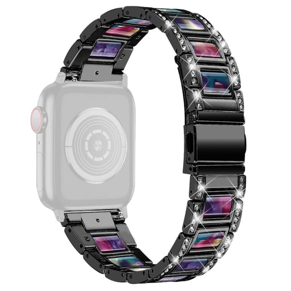 Apple Watch Series 8 (41 mm) klokkerem i rustfritt stål med rhinestone - Svart / Lilla Grønn Blanding