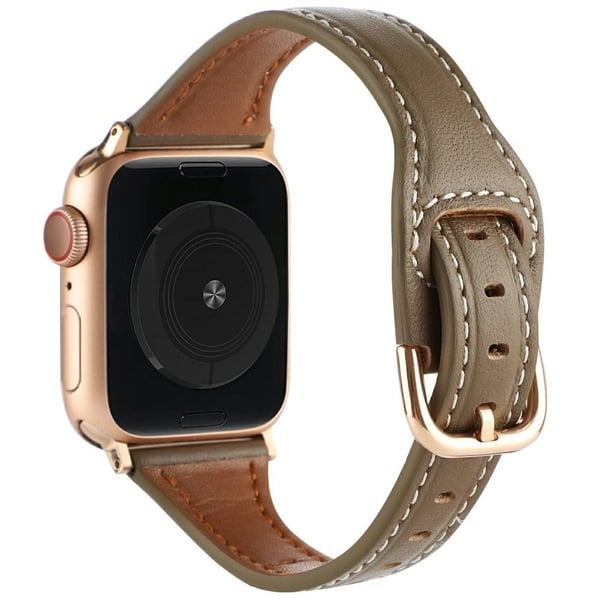 Apple Watch Series 41mm - 40mm - 38mm aito naudannahkaranneke - Kahvi + Ruusukultainen Solki