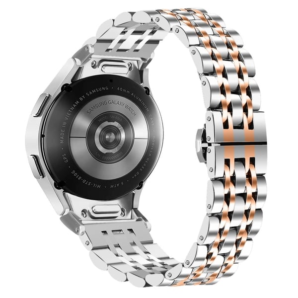 Samsung Galaxy Watch7 44 mm 40 mm metallklokkearmbånd med 7 perler og hurtigkobling - Sølv + Rose Gull
