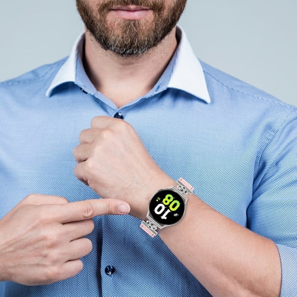 Samsung Galaxy Watch3 41 mm klokkerem Ekte kuskinn med blomsterdekor og justerbar rem - Rosa