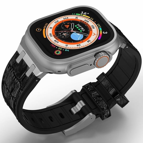 Silikonarmbånd for Apple Watch Series 49mm - 45mm - 44mm - 42mm - Sølv + Svart