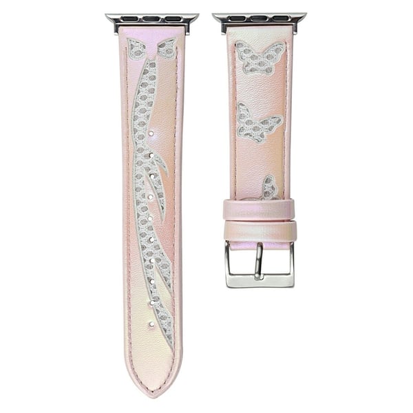 Mesh- og lærrem for Apple Watch Series 49mm - 45mm - 44mm - 42mm - Lyserosa