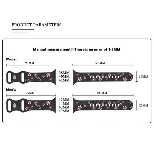Apple Watch Series 41mm - 40mm - 38mm Silicone Flower Pattern Band - Hvid / Sort