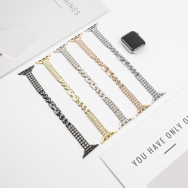 Apple Watch Series 49mm - 45mm - 44mm - 42mm Rhinestones metallklokkerem - Svart