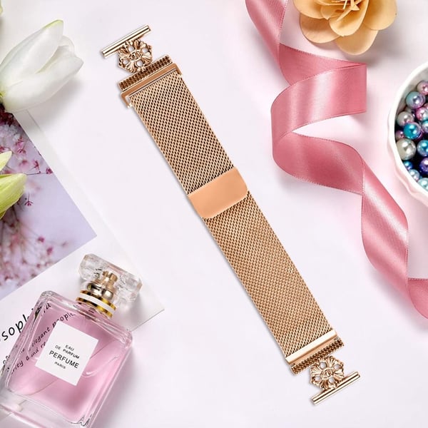 Garmin Approach S40 / Forerunner 158 Milanese Band Flower Stainless Steel Magnetic Mesh Watch Strap - Rose Gull