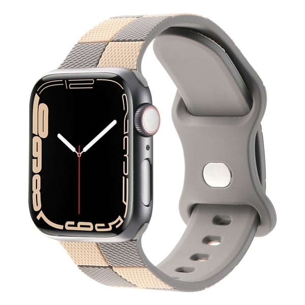 Apple Watch Series 41mm - 40mm - 38mm Checkerboard silikonbånd - Grå + Brun