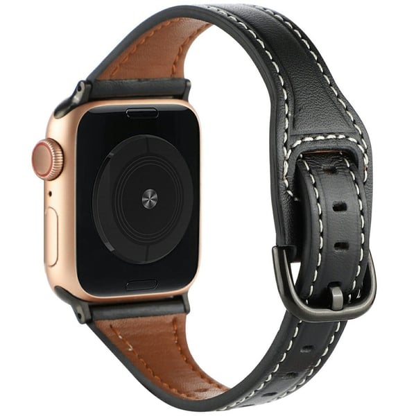 Apple Watch Series 41mm - 40mm - 38mm aito naudannahkaranneke - Musta + Musta Solki