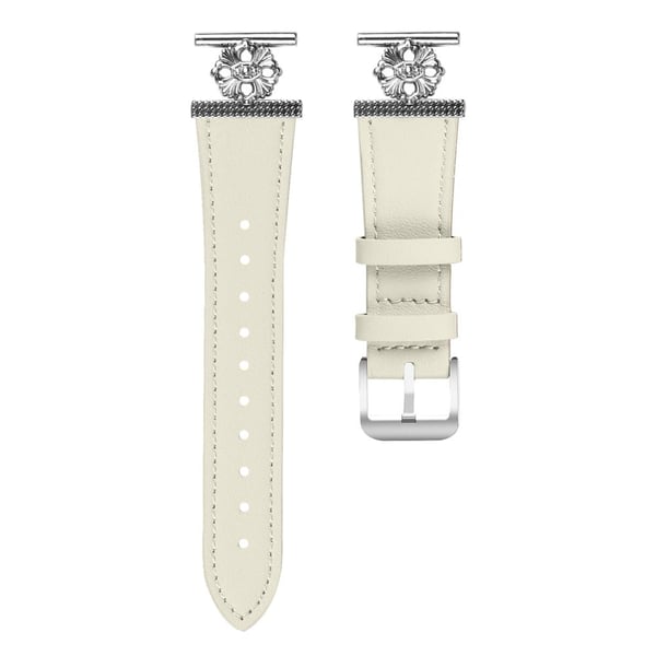 Garmin Vivoactive 3 / 3 Music Watch Band Genuine Cow Leather Flower Decor Adjustable Strap - Hvid Garmin Vivoactive 3 / 3 Music Watch Band Genuine Cow Leather Flower Decor Adjustable Strap - Hvid