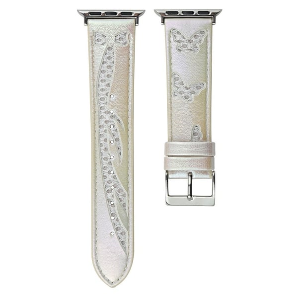 Mesh- og lærrem for Apple Watch Series 49mm - 45mm - 44mm - 42mm - Hvit