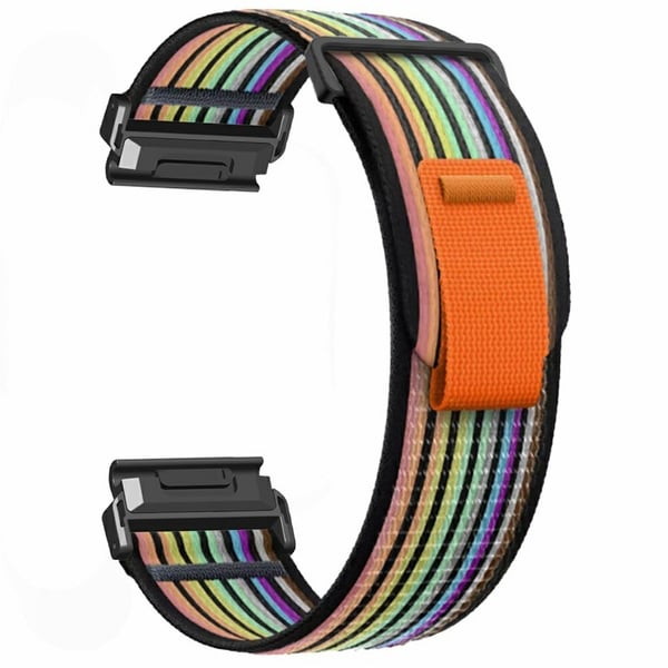 Urrem til Garmin Fenix 7X / 6X / 5X Udskiftning Nylon Justerbar Loop Fastener-rem - Regnbue + Sort