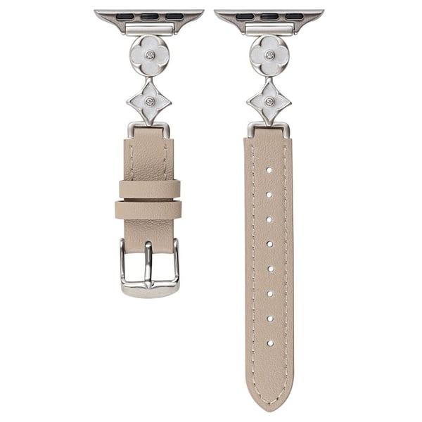 Apple Watch Series 41mm - 40mm - 38mm læderarmbånd med blomstret stik - Aprikos / Stjernelys Apple Watch Series 41mm - 40mm - 38mm læderarmbånd med blomstret stik - Aprikos / Stjernelys