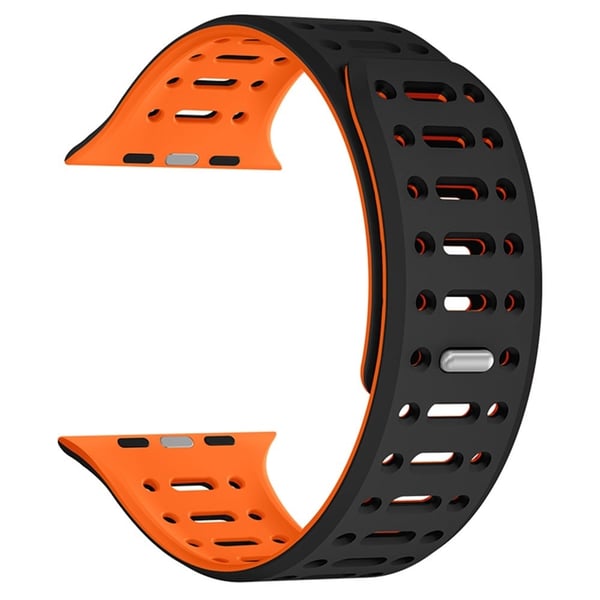 Apple Watch Series 49mm - 45mm - 44mm - 42mm magneettinen silikoniurheiluranneke - Musta / Oranssi