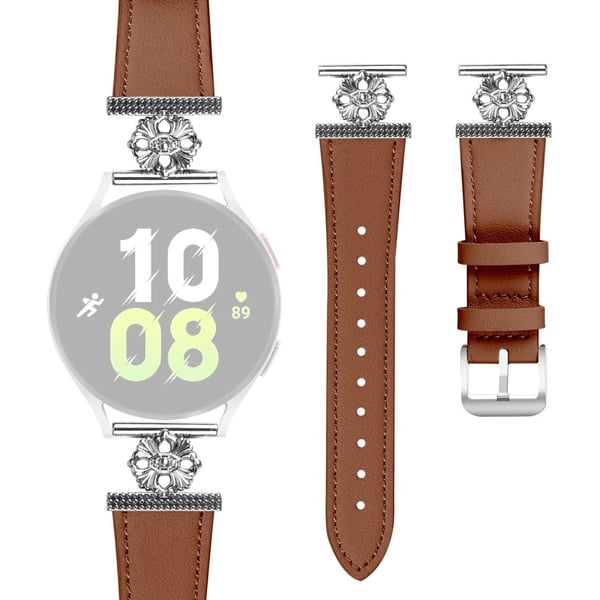 Samsung Galaxy Watch4 Classic 42mm / 46mm Urrem Ægte okselæder Blomsterdekor Justerbar rem - Brun Samsung Galaxy Watch4 Classic 42mm / 46mm Urrem Ægte okselæder Blomsterdekor Justerbar rem - Brun