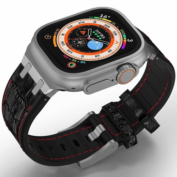 Silikonrem for Apple Watch Series 41mm - 40mm - 38mm - Sølv + Rød + Svart