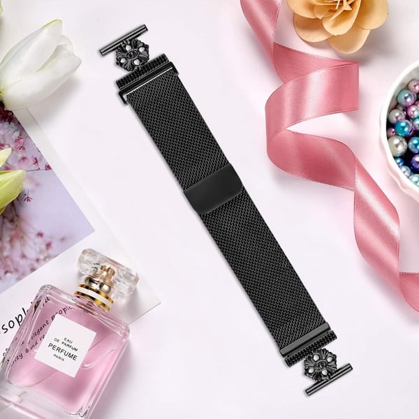 Garmin Vivomove Luxe / GarminMove Luxe Milanese Band Flower Stainless Steel Magnetic Mesh Watch Strap - Svart