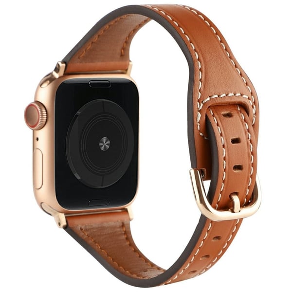 Apple Watch Series 49mm - 45mm - 44mm - 42mm Urrem - Brun + Spænde I Rosaguld