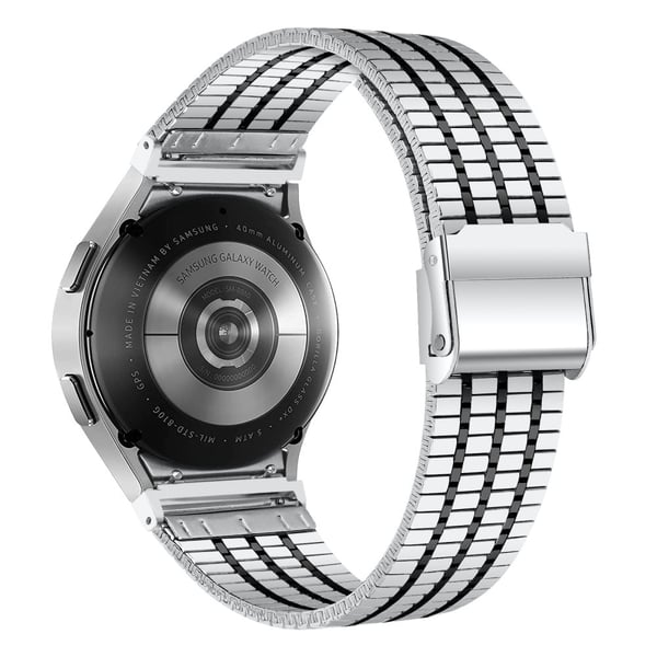 Samsung Galaxy Watch7 44mm 40mm Watch Band 7-Beads rustfrit stål håndledsrem - Sølv + Sort