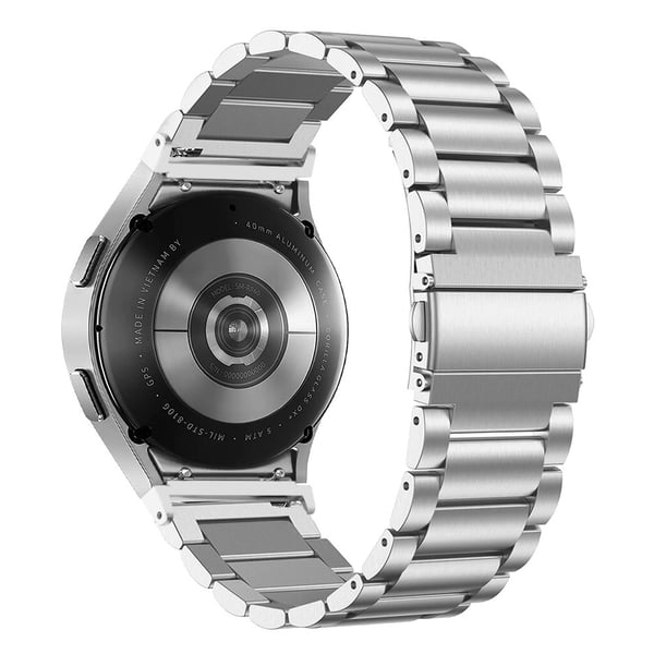 Samsung Galaxy Watch7 44 mm / 40 mm rustfritt stålarmbånd med 3-leder smartklokkerem med kontakt, sølv