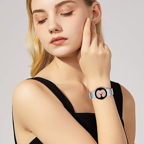Samsung Galaxy Watch7 44 mm / 40 mm rustfritt stålarmbånd med 3-leder smartklokkerem med kontakt, sølv