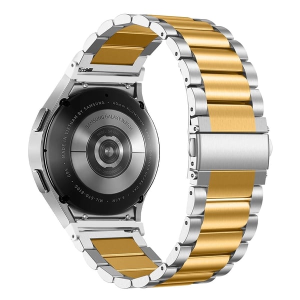 Samsung Galaxy Watch7 44mm 40mm urrem i rustfrit stål med 3 perler - Sølv + Guld