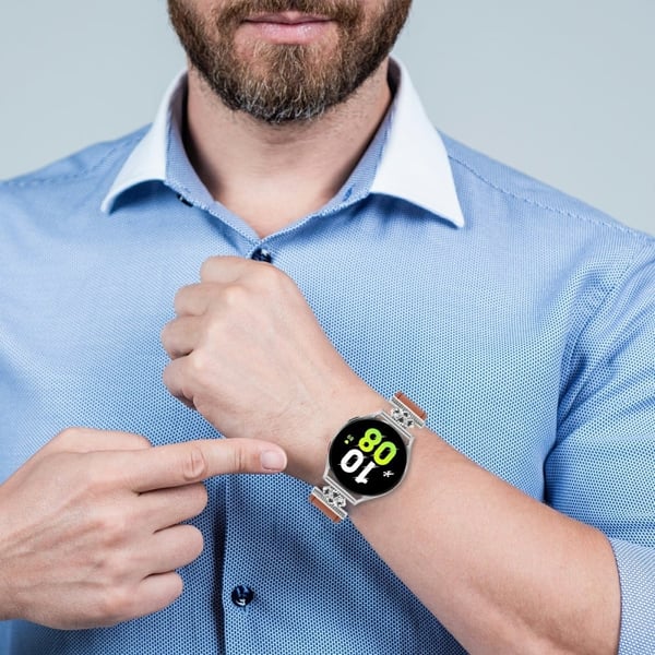 Samsung Galaxy Watch3 41mm Urrem Ægte okselæder Blomsterdekor Justerbar rem - Brun