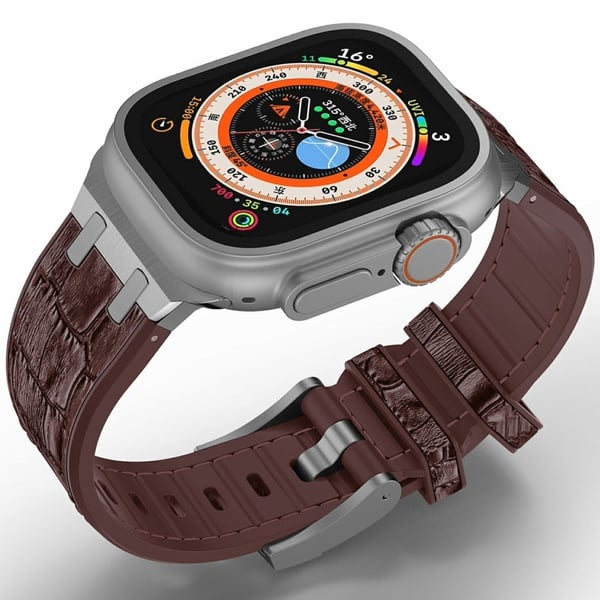 Silikonarmbånd for Apple Watch Series 49mm - 45mm - 44mm - 42mm - Sølv + Mørkebrun