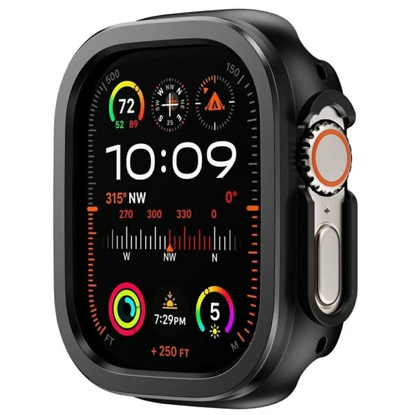 Apple Watch Series 9 / 8 / 7 41 mm klokkeveske med halv dekning, hul støtbestandig og metallrammedeksel - Svart