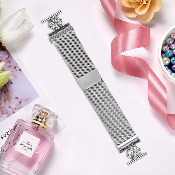 Garmin Forerunner 55 / Venu Milanese Band Flower Stainless Steel Magnetic Mesh Watch Strap - Sølv