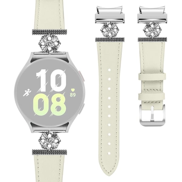Samsung Galaxy Watch7 44mm / 40mm klockarmband Armband i äkta koskinn med sömlös kontakt - Vit