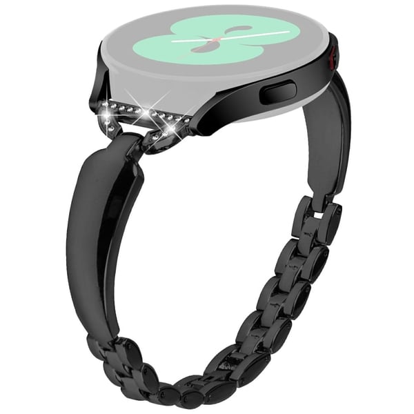 Klokkebånd for Samsung Galaxy Watch7 44mm / 40mm erstatningsrem D-formet Rhinestone Decor Alloy Watch Band - Svart