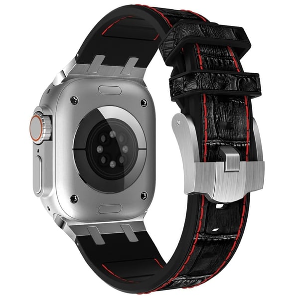 Silikonarmbånd for Apple Watch Series 49mm - 45mm - 44mm - 42mm - Sølv + Rød + Svart