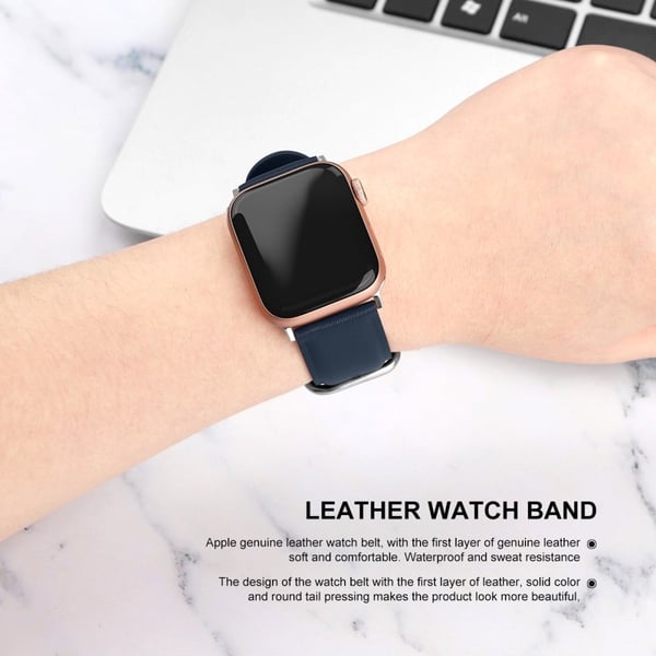 Apple Watch (45 mm) klokkerem i ekte okseskinn - Midnattsblå