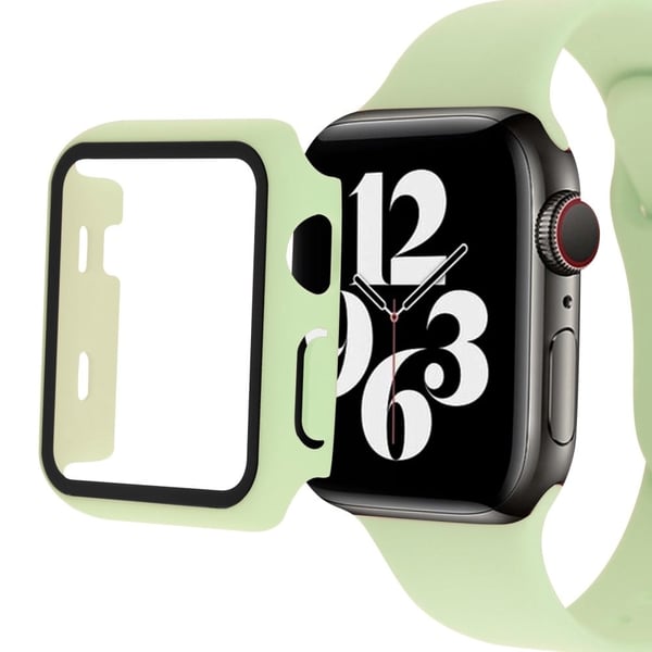 Apple Watch (45 mm) deksel med herdet glass + klokkerem i silikon - Lysegrønn