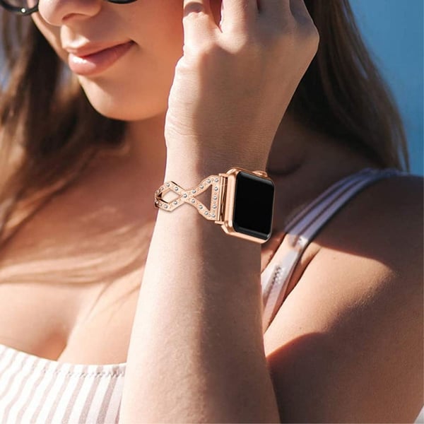 Apple Watch (45mm) strassi 304 ruostumattomasta teräksestä valmistettu ranneke - Ruusukulta