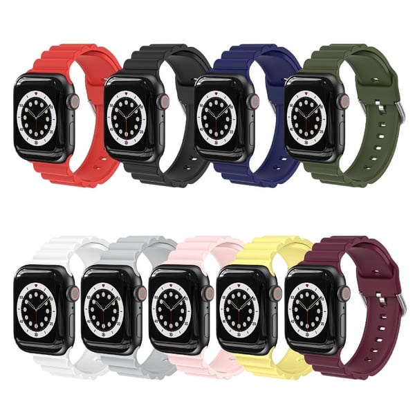 Apple Watch (45mm) vaakasuora raidallinen silikoninen kellonhihna - Musta