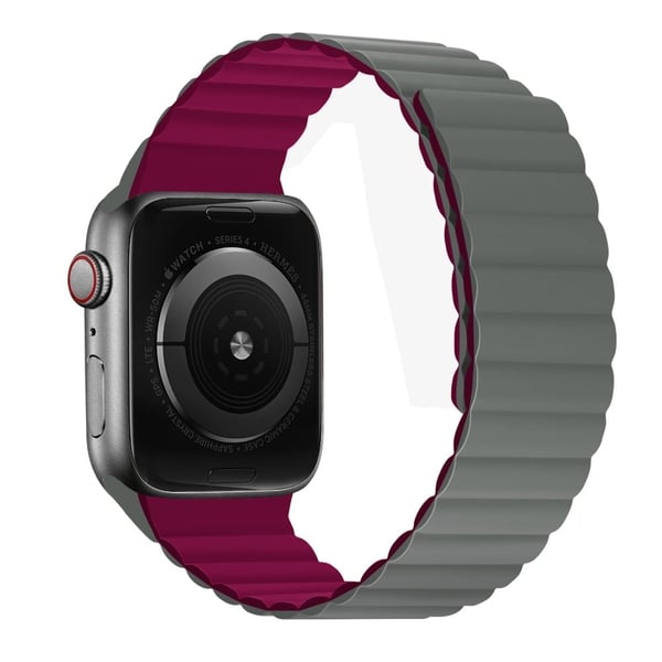Apple Watch (45 mm) tofarget klokkerem i silikon - Grå / Vinrød