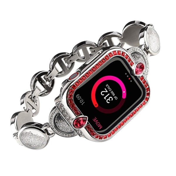 Apple Watch (45 mm) unik klokkerem i rustfritt stål med rhinestone-dekor - Sølv