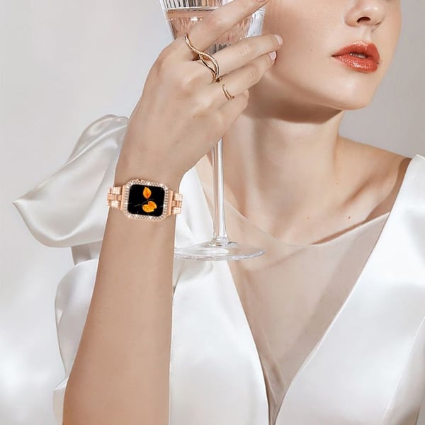 Apple Watch (41 mm) urrem med rhinestone i rustfritt stål + deksel - Rose Gull / Rose Gull