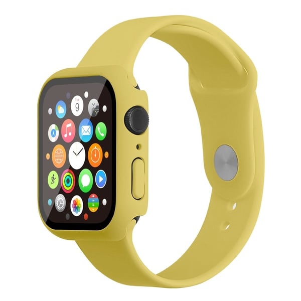 Apple Watch (45 mm) klokkerem i silikon + deksel med herdet glass - Gul / Størrelse: S / M