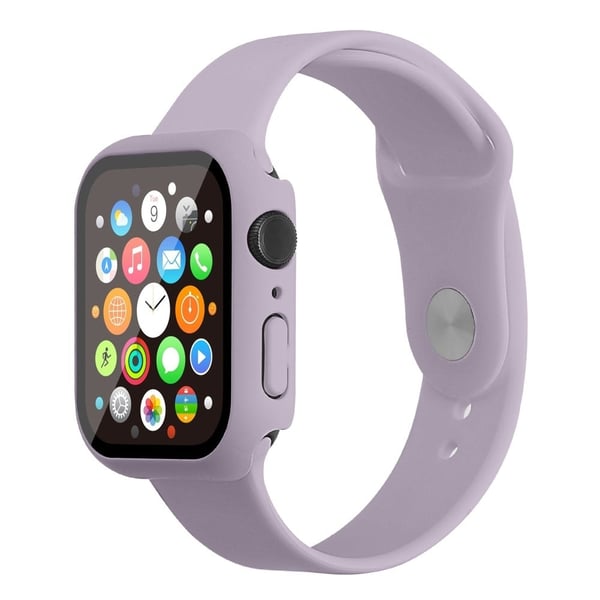 Apple Watch (45 mm) klokkerem i silikon + deksel med herdet glass - Lyselilla / Størrelse: S / M