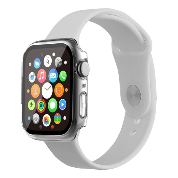 Apple Watch (45 mm) klokkerem i silikon + deksel med herdet glass - Gjennomsiktig / Størrelse: M / L