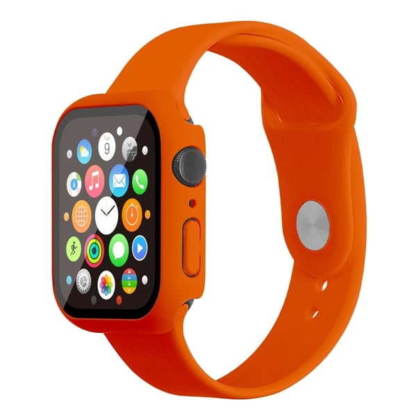 Apple Watch (45 mm) klokkerem i silikon + deksel med herdet glass - Oransje / Størrelse: M / L