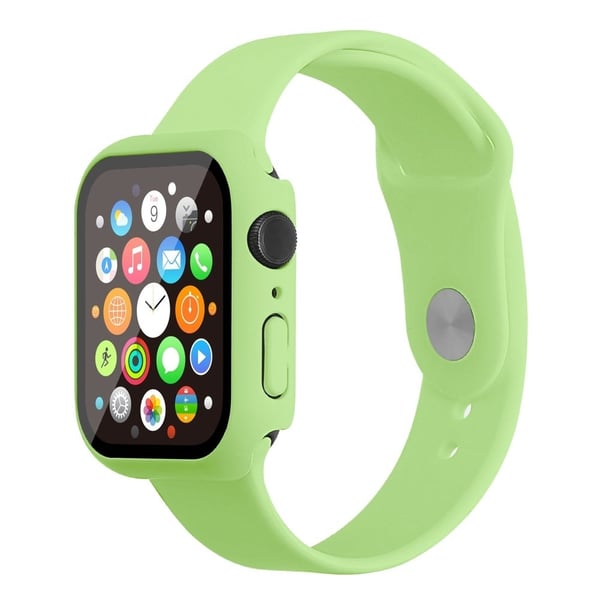 Apple Watch (45 mm) klokkerem i silikon + deksel med herdet glass - Lysegrønn / Størrelse: M / L