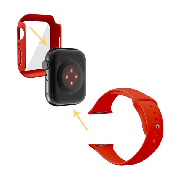 Apple Watch (45 mm) klokkerem i silikon + deksel med herdet glass - Rød / Størrelse: M / L