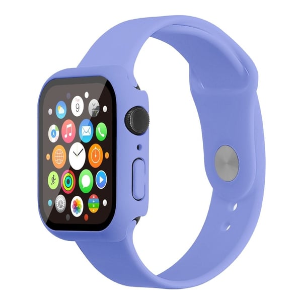 Apple Watch (45 mm) klokkerem i silikon + deksel med herdet glass - Lilla / Størrelse: S / M