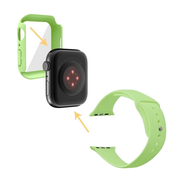 Apple Watch (45 mm) klokkerem i silikon + deksel med herdet glass - Lysegrønn / Størrelse: S / M