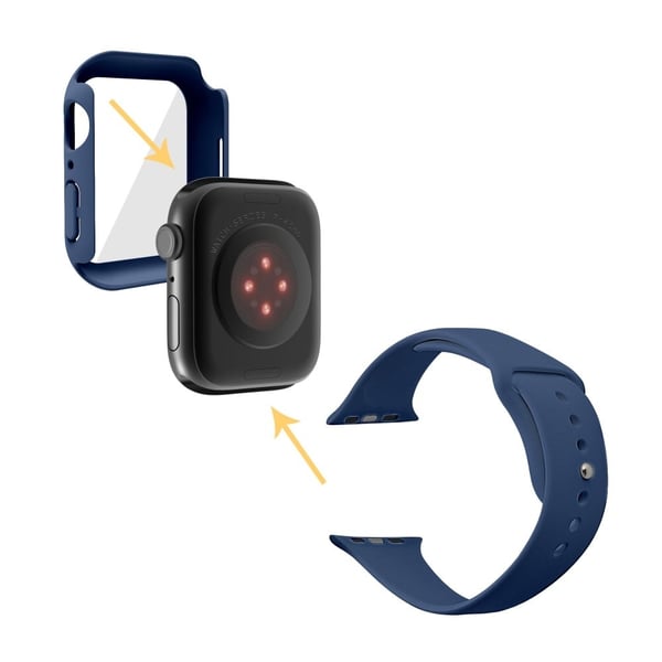 Apple Watch (45 mm) klokkerem i silikon + deksel med herdet glass - Mørkeblå / Størrelse: S / M
